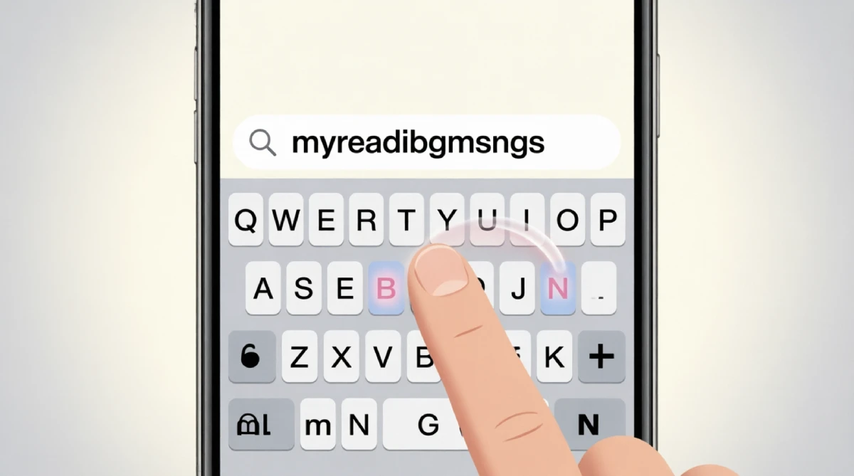 Smartphone keyboard showing how typing myreadings becomes myreadibgmsngs due to B and N key proximity